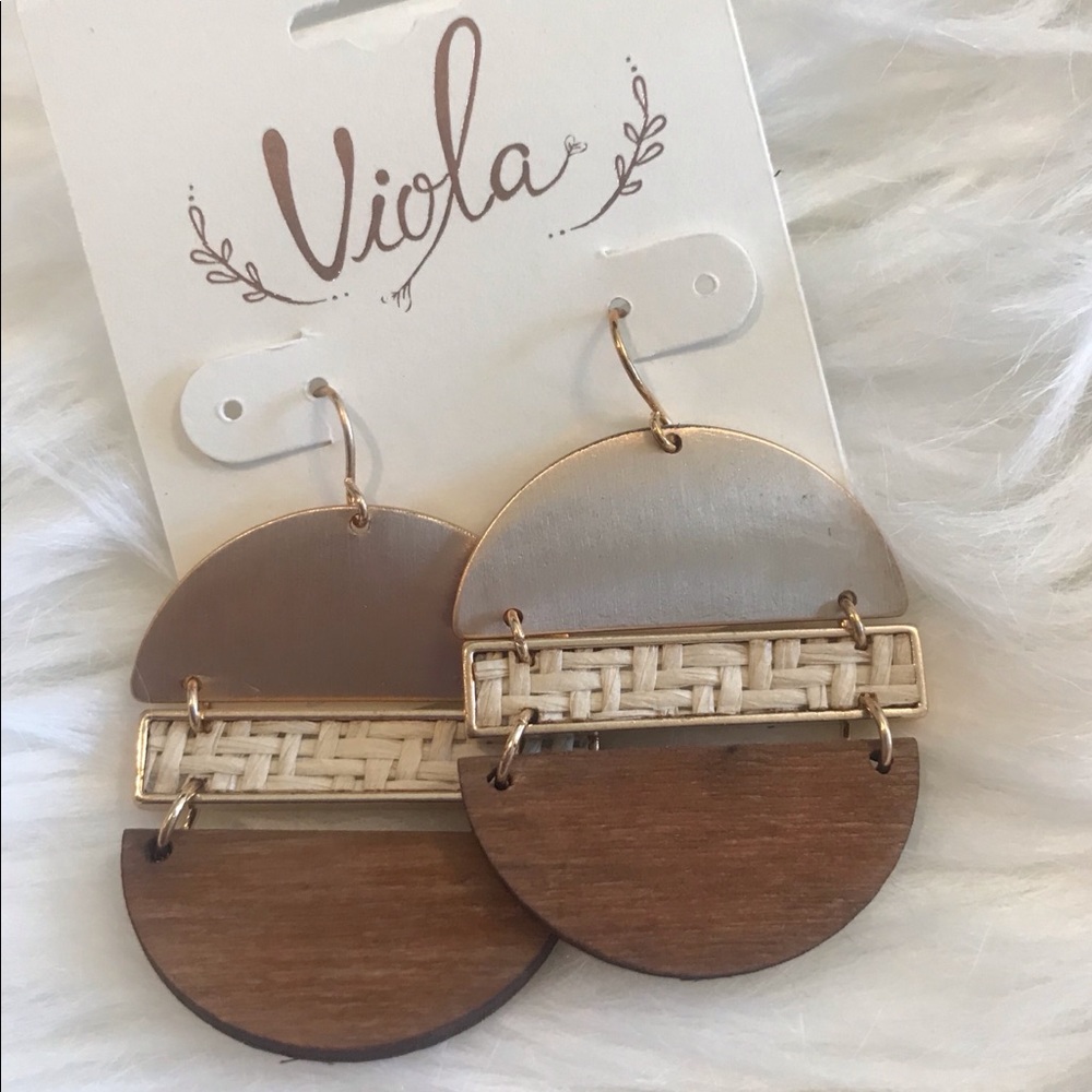 Rattan & wood circle earrings